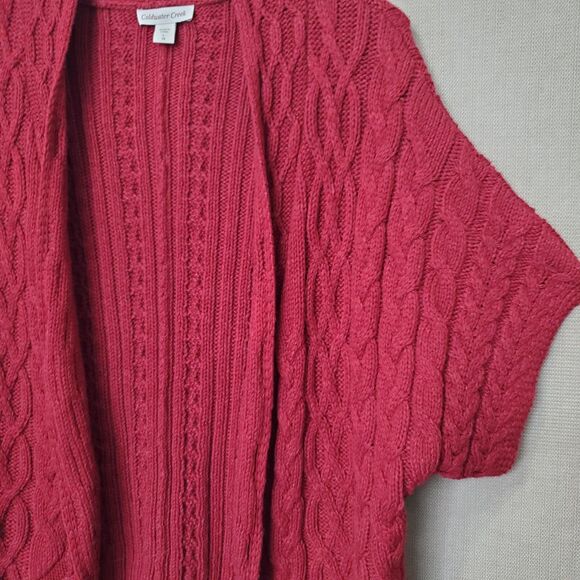 Coldwater Creek Wool Blend Cable-Knit Open Short Sleeve Cardigan Size Large (14) - Picture 2 of 6